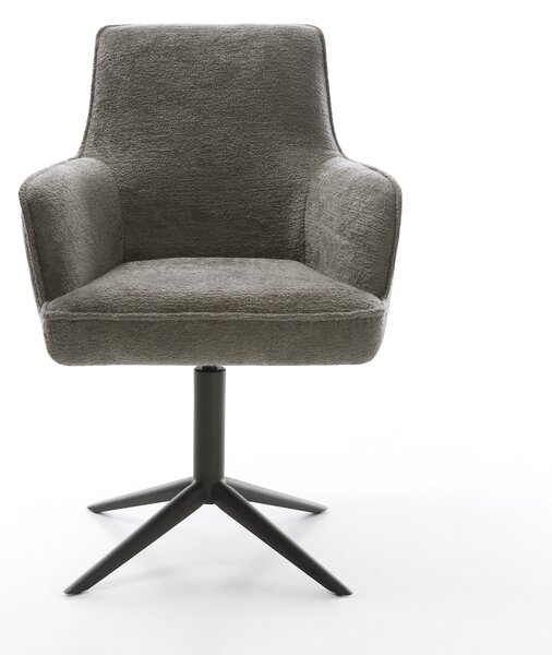 DELIFE Jídelní židle Heira-Flex s područkami bouclé měkký tmavě béžová křížová podnož černá 360° otočný houpací funkce taštičkové pružiny