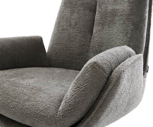 DELIFE Jídelní židle Clea-Flex bouclé měkký tmavě béžová křížová podnož široká černá 360° otočný houpací funkce