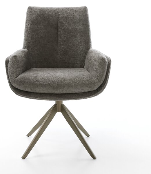 DELIFE Jídelní židle Clea-Flex bouclé měkký tmavě béžová křížová podnož široká titanová barva 360° otočný houpací funkce
