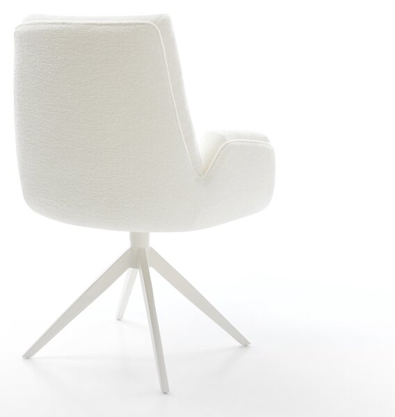 DELIFE Jídelní židle Clea-Flex bouclé měkký béžová křížová podnož široká bílá 360° otočný houpací funkce