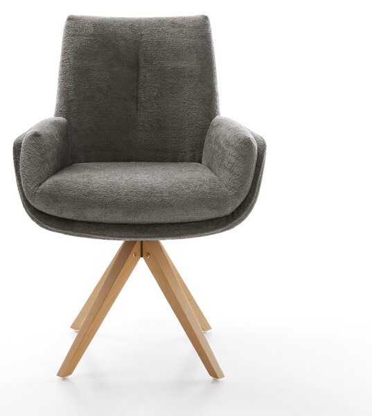 DELIFE Jídelní židle Clea-Flex bouclé měkký tmavě béžová dřevěná podnož hranatý přírodní 180° otočný