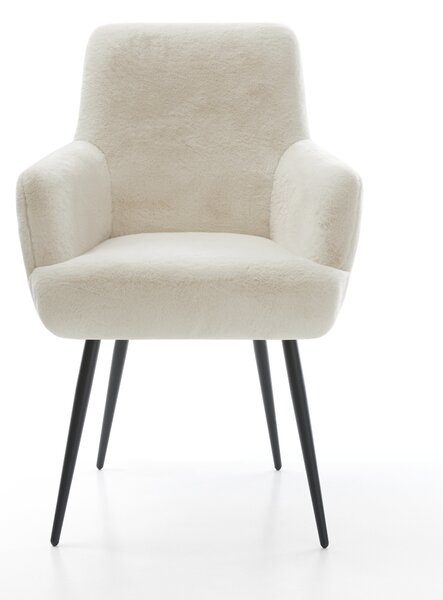 DELIFE Jídelní židle Heira-Flex s područkami plyšový manšestr krémovo-bílá 4-nohá zúžená černá taštičkové pružiny