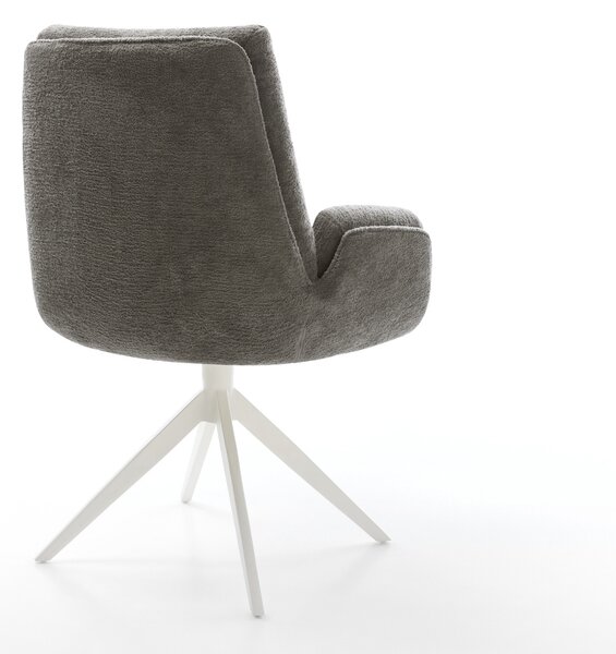 DELIFE Jídelní židle Clea-Flex bouclé měkký tmavě béžová křížová podnož široká bílá 360° otočný houpací funkce