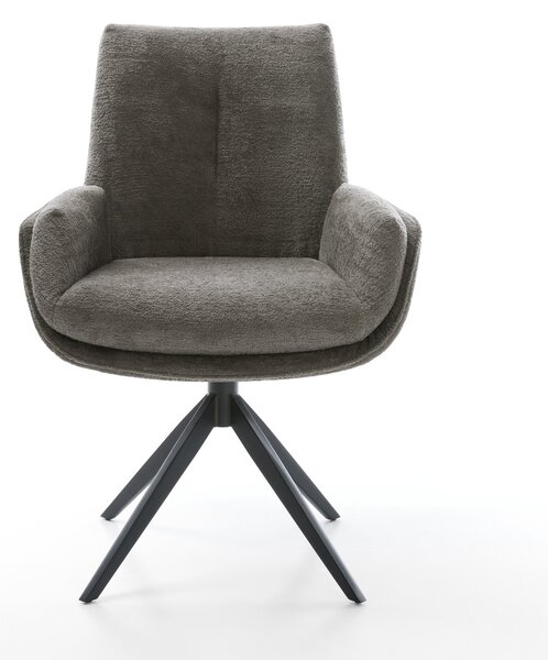 DELIFE Jídelní židle Clea-Flex bouclé měkký tmavě béžová křížová podnož široká černá 360° otočný houpací funkce