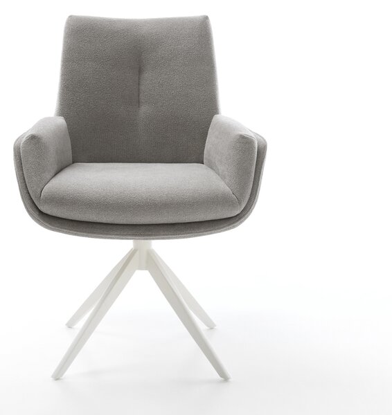 DELIFE Jídelní židle Clea-Flex látka Měkký šedá křížová podnož široká bílá 360° otočný houpací funkce