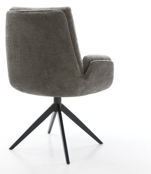 DELIFE Jídelní židle Clea-Flex bouclé měkký tmavě béžová křížová podnož široká černá 360° otočný houpací funkce