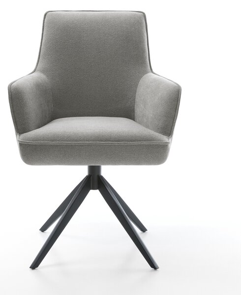 DELIFE Jídelní židle Heira-Flex s područkami potahová látka Měkký šedá křížová podnož široká černá 360° otočný houpací funkce taštičkové pružiny