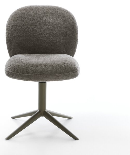 DELIFE Jídelní židle Nube-Flex bouclé měkký tmavě béžová křížová podnož titanová barva 360° otočný houpací funkce taštičkové pružiny