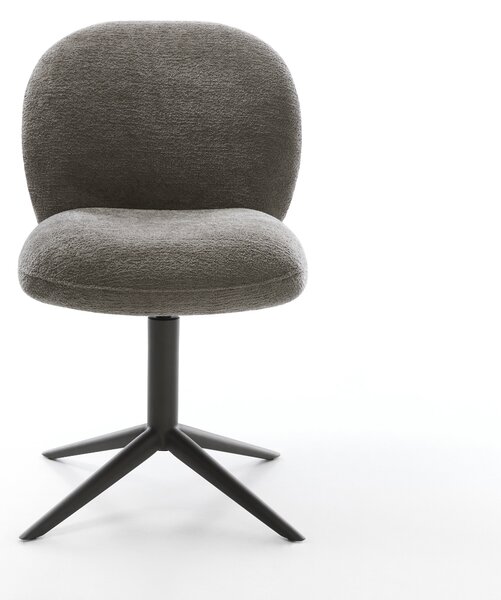 DELIFE Jídelní židle Nube-Flex bouclé měkký tmavě béžová křížová podnož černá 360° otočný houpací funkce taštičkové pružiny