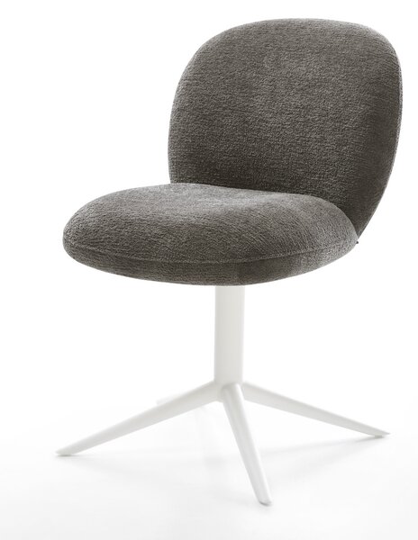 DELIFE Jídelní židle Nube-Flex bouclé měkký tmavě béžová křížová podnož bílá 360° otočný houpací funkce taštičkové pružiny