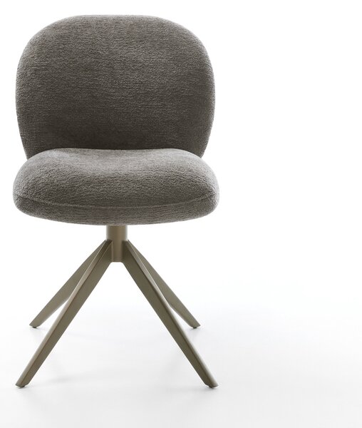 DELIFE Jídelní židle Nube-Flex bouclé měkký tmavě béžová křížová podnož široká titanová barva 360° otočný houpací funkce taštičkové pružiny
