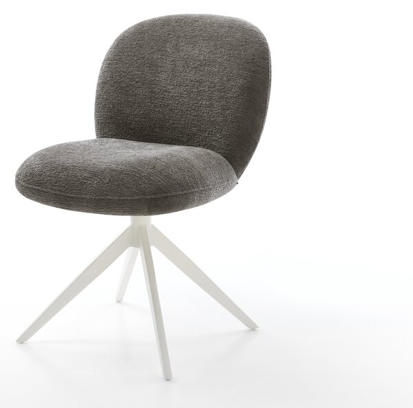 DELIFE Jídelní židle Nube-Flex bouclé měkký tmavě béžová křížová podnož široká bílá 360° otočný houpací funkce taštičkové pružiny