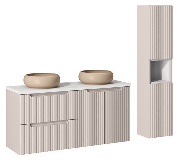 Comad Koupelnová sestava Nova Cashmere s deskou, umyvadly a skříňkami 120 cm kašmírová/bílá
