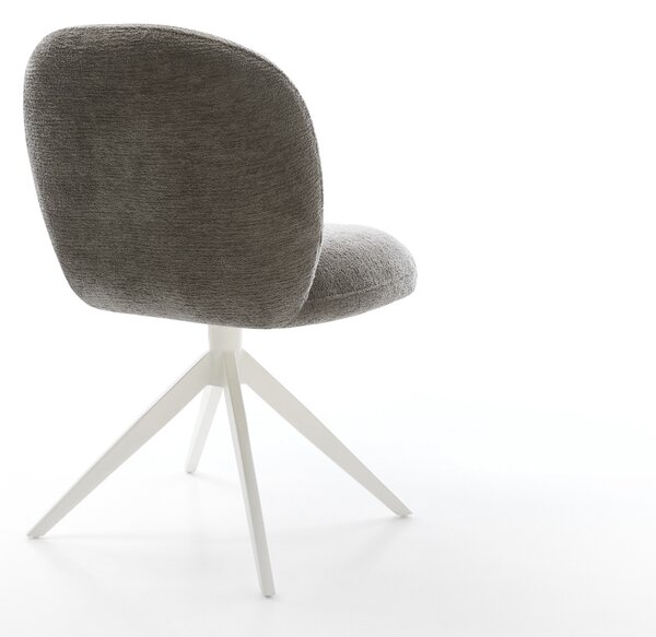 DELIFE Jídelní židle Nube-Flex bouclé měkký tmavě béžová křížová podnož široká bílá 360° otočný houpací funkce taštičkové pružiny