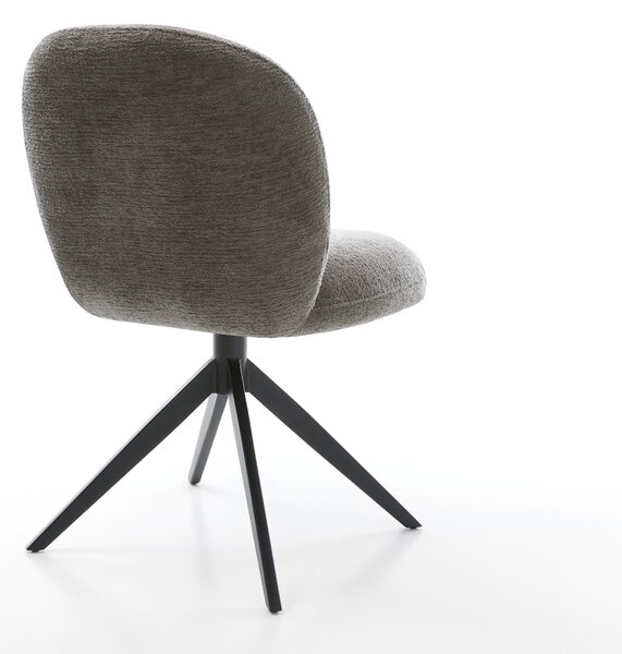DELIFE Jídelní židle Nube-Flex bouclé měkký tmavě béžová křížová podnož široká černá 360° otočný houpací funkce taštičkové pružiny