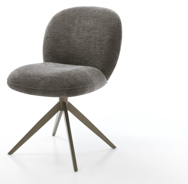 DELIFE Jídelní židle Nube-Flex bouclé měkký tmavě béžová křížová podnož široká titanová barva 360° otočný houpací funkce taštičkové pružiny