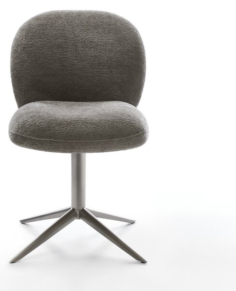DELIFE Jídelní židle Nube-Flex bouclé měkký tmavě béžová křížová podnož grafit 360° otočný houpací funkce taštičkové pružiny
