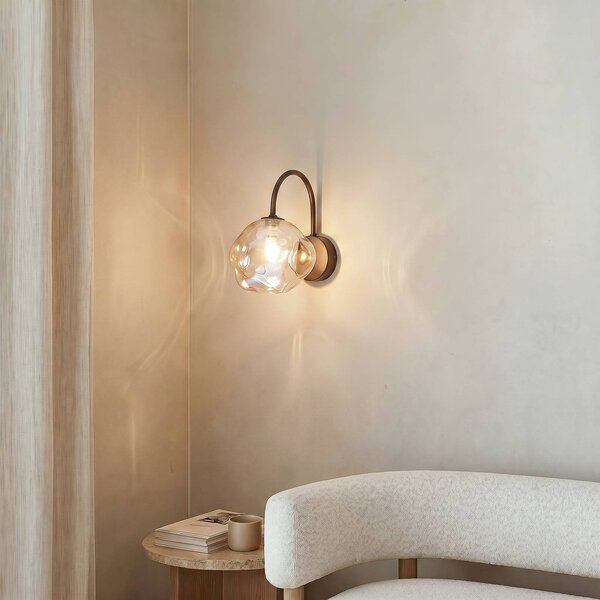 TK Lighting Nástěnné světlo Lava, hnědé, sklo, výška 21 cm, G9, stmívatelný, Hnědá / rez, Obývací pokoj / jídelna, Sklo