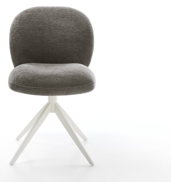 DELIFE Jídelní židle Nube-Flex bouclé měkký tmavě béžová křížová podnož široká bílá 360° otočný houpací funkce taštičkové pružiny
