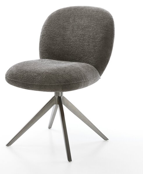 DELIFE Jídelní židle Nube-Flex bouclé měkký tmavě béžová křížová podnož široká grafitová 360° otočná houpací funkce taštičkové pružiny