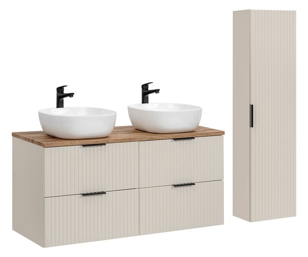 Comad Koupelnová sestava Adele Cashmere s deskou, umyvadly a skříňkami 120 cm kašmírová/dub wotan