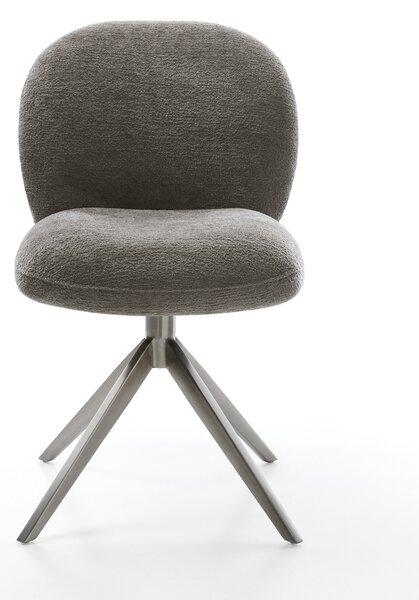 DELIFE Jídelní židle Nube-Flex bouclé měkký tmavě béžová křížová podnož široká grafitová 360° otočná houpací funkce taštičkové pružiny