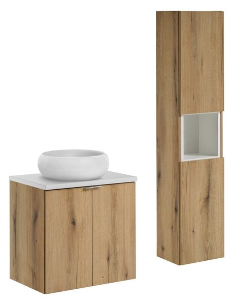 Comad Koupelnová sestava Nova Oak II s deskou, umyvadlem a skříňkami 60 cm dub evoke/bílá