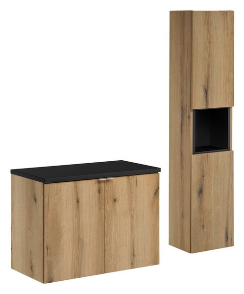 Comad Koupelnová sestava Nova Oak II s deskou a skříňkami 80 cm dub evoke/černá