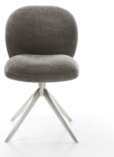DELIFE Jídelní židle Nube-Flex bouclé měkký tmavě béžová křížová podnož široká nerezová ocel 360° otočný houpací funkce taštičkové pružiny