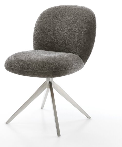 DELIFE Jídelní židle Nube-Flex bouclé měkký tmavě béžová křížová podnož široká nerezová ocel 360° otočný houpací funkce taštičkové pružiny
