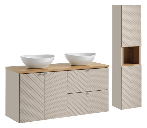 Comad Koupelnová sestava Viva Cashmere s deskou, umyvadly a skříňkami 120 cm kašmírová/dub evoke