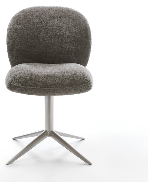 DELIFE Jídelní židle Nube-Flex bouclé měkký tmavě béžová křížová podnož nerezová ocel 360° otočný houpací funkce taštičkové pružiny