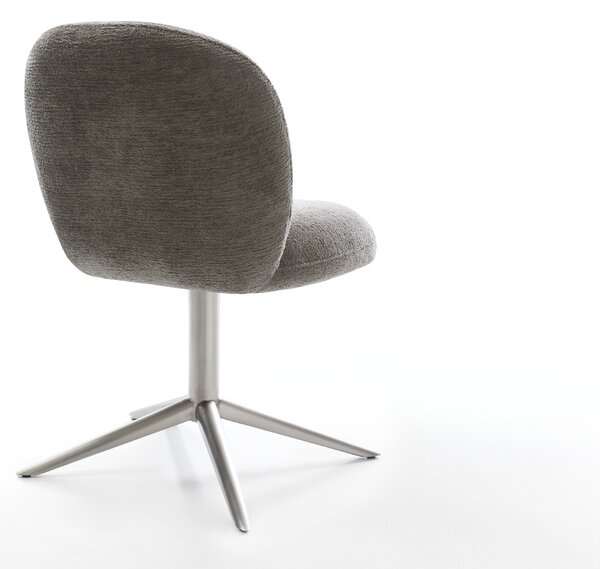 DELIFE Jídelní židle Nube-Flex bouclé měkký tmavě béžová křížová podnož nerezová ocel 360° otočný houpací funkce taštičkové pružiny