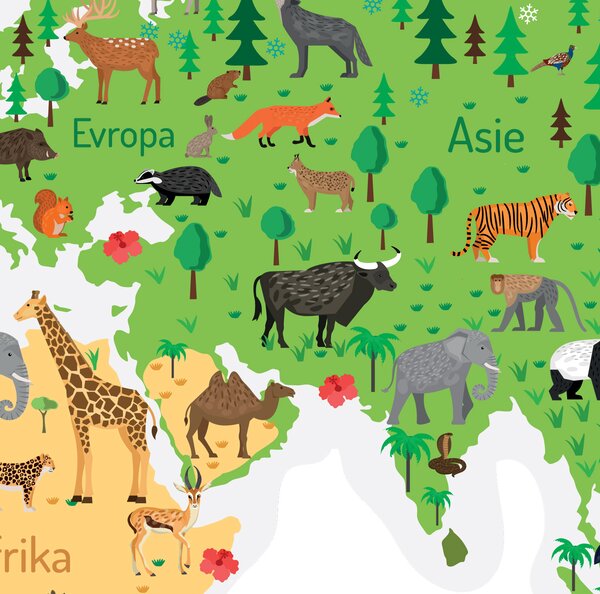 FUGU Dětská mapa světa přelepovací - samolepky na zeď Rozměr: Dětská mapa světa M 144 cm x 109 cm