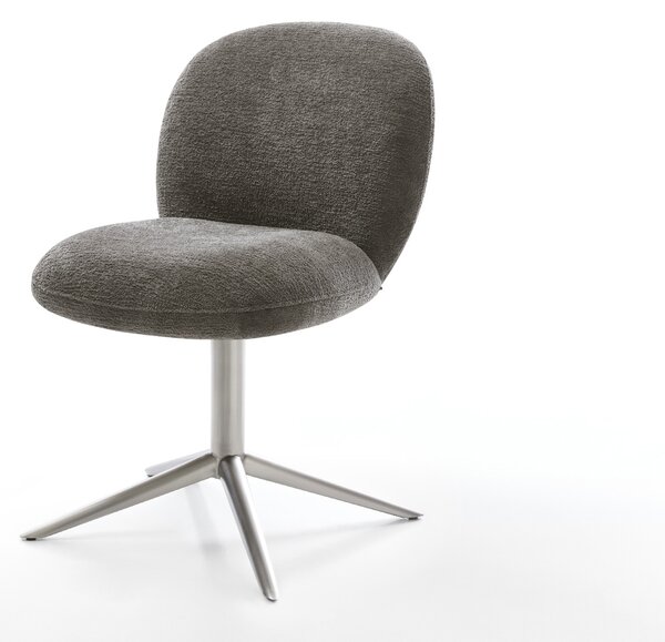 DELIFE Jídelní židle Nube-Flex bouclé měkký tmavě béžová křížová podnož nerezová ocel 360° otočný houpací funkce taštičkové pružiny