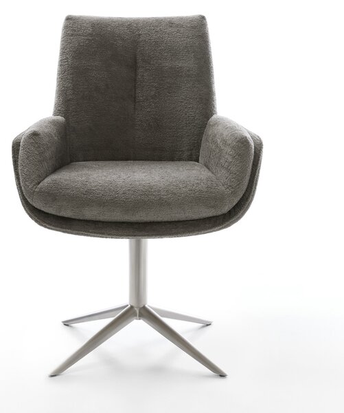 DELIFE Jídelní židle Clea-Flex bouclé měkký tmavě béžová křížová podnož nerezová ocel 360° otočný houpací funkce