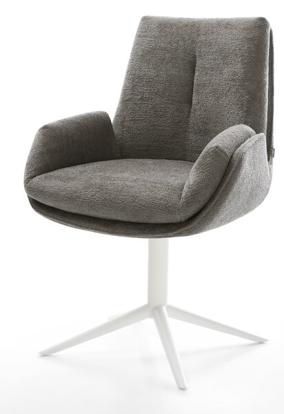 DELIFE Jídelní židle Clea-Flex bouclé měkký tmavě béžová křížová podnož bílá 360° otočný houpací funkce