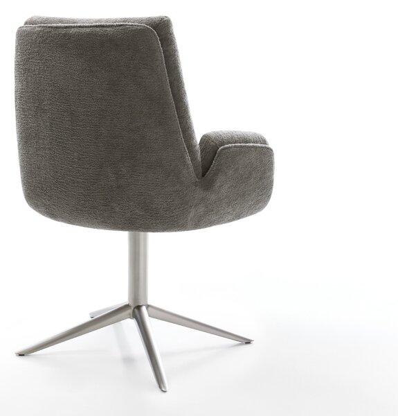 DELIFE Jídelní židle Clea-Flex bouclé měkký tmavě béžová křížová podnož nerezová ocel 360° otočný houpací funkce
