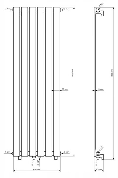 Gamma Vertical, topné těleso 450x1400 mm, 687 W, černá matná, GMA-VERT-14045-BK