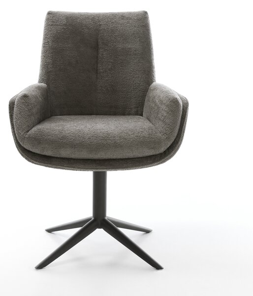 DELIFE Jídelní židle Clea-Flex bouclé měkký tmavě béžová křížová podnož černá 360° otočný houpací funkce