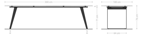 DELIFE Jídelní stůl Edge 300x100 cm keramika Laminam® Travertino Bianco krémově bílá kov šikmý titanová barva