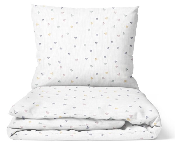 DARRÉ Mušelínové povlečení Barevná srdíčka Velikost: 140 x 200 + 70 x 90