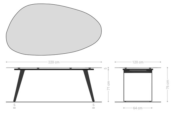 DELIFE Jídelní stůl Edge oválný 220x120 cm keramika Laminam® sabbia dubová barva kov šikmý černý