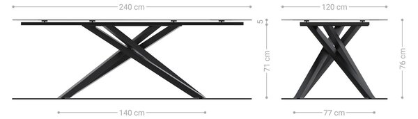 DELIFE Jídelní stůl Edge Boot 240x120 cm keramika Iris FMG Onice Oro křížová podnož obdélník černá
