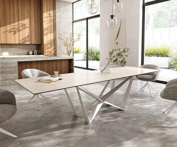DELIFE Jídelní stůl Edge 300x100 keramika Laminam® Travertino Bianco krémová bílá Spider kov bílá
