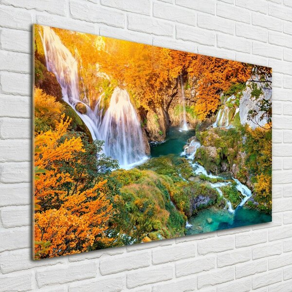Foto obraz sklo tvrzené Vodopád podzim osh-118861565