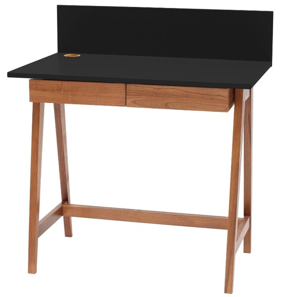 Černý lakovaný pracovní stůl RAGABA LUKA 85 x 50 cm s dubovou podnoží