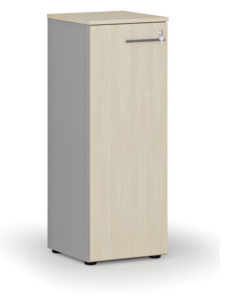 Nízká kancelářská skříň s dveřmi PRIMO GRAY, 400 x 420 x 1087 mm, šedá/bříza