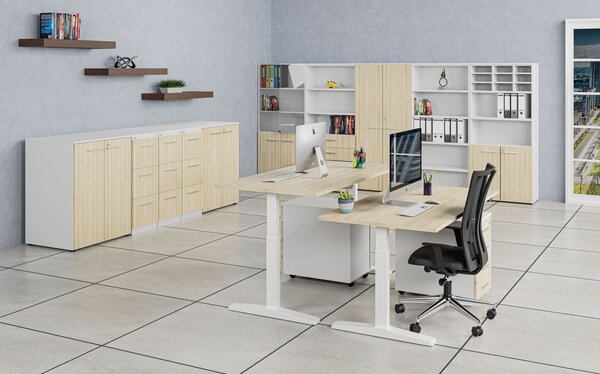 Kancelářský mobilní kontejner na závěsné složky PRIMO WHITE, 3 zásuvky, bílá/dub přírodní