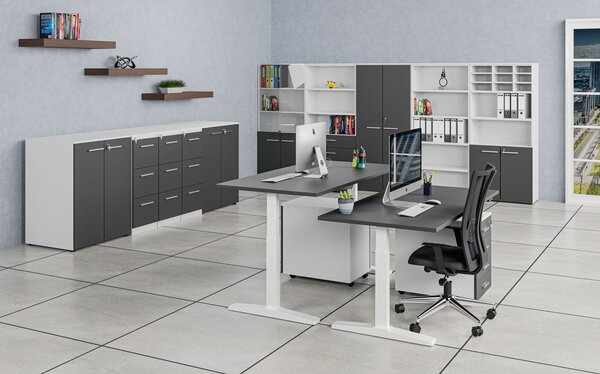 Kancelářský mobilní kontejner na závěsné složky PRIMO WHITE, 3 zásuvky, bílá/grafit